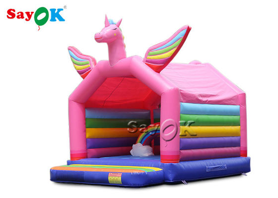 5x4mH Princess Pink Rainbow Unicorn Inflatable Bounce Castle Untuk Anak