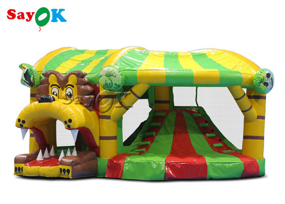 Lion Theme Tarpaulin Inflatable Bounce Slide Untuk Backyard Publik