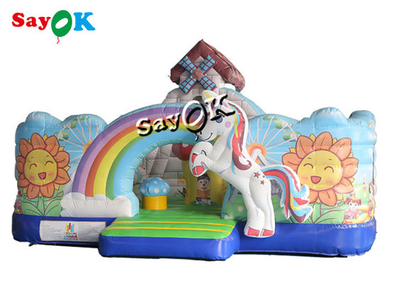 Unicorn Tema Anak-anak Melompat Kastil Slide Tarpaulin Inflatable Bouncy House Dengan Blower