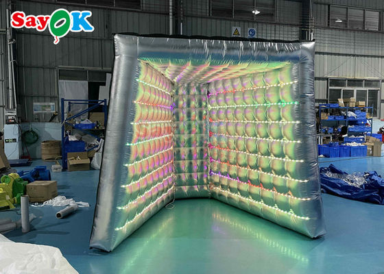 Photo Booth Dekorasi Periklanan LED Light Inflatable Photo Booth V Tenda Kandang Tipe Perak Tajam