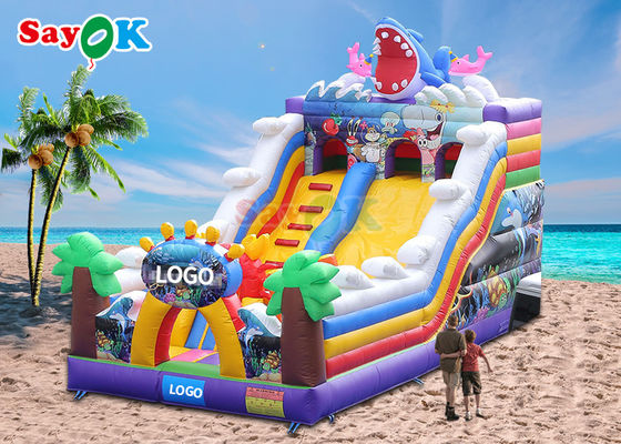 Slide Hiu Inflatable Komersial Slide Bouncer Inflatable Kartun Slide Bounce House Inflatable Anak-anak Melompat Slide