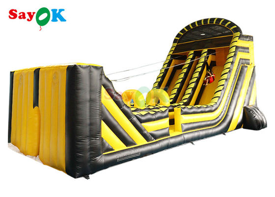 Permainan Kereta Gantung Gelombang Komersial Slide Kering Tiup Pencetakan Logo Combo Slide Zip Line Tiup